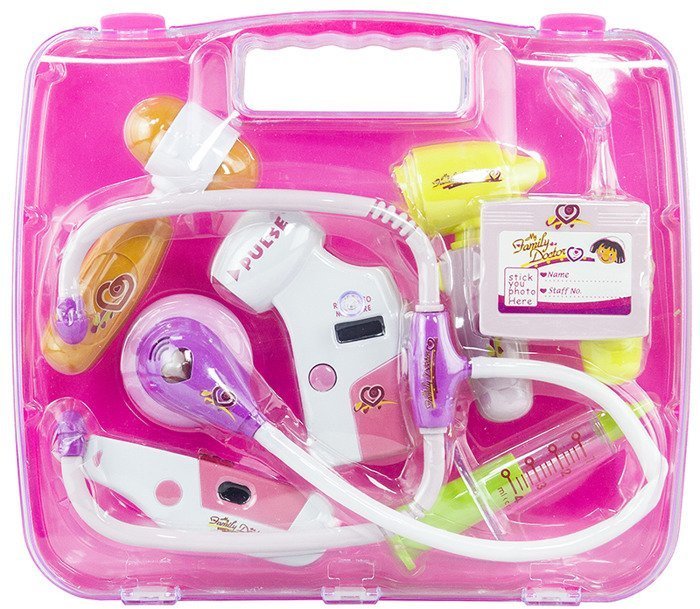LEAN Toys Doktor Arzt Koffer mit Zubehör Rosa umfangreiches großes Set Koffer Thermometer