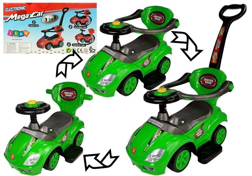 LEAN CARS Rutschauto mit Schiebestange Mega Car 3in1 Grün