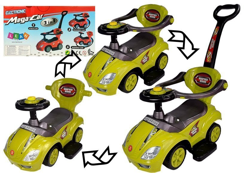 LEAN CARS Rutschauto mit Schiebestange Mega Car 3in1 Gelb