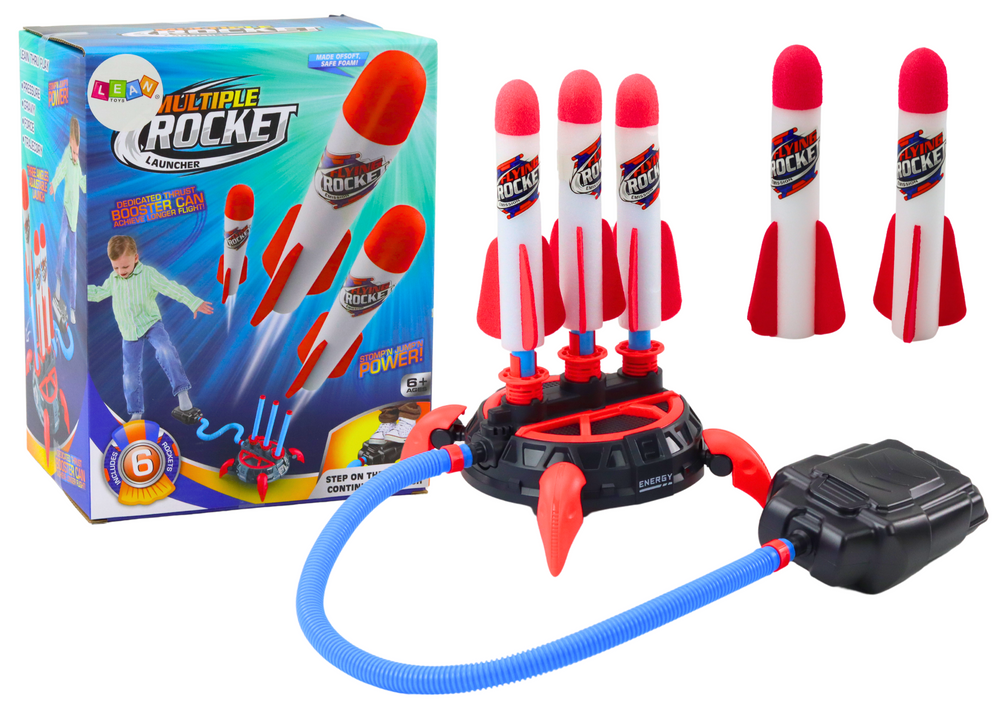 LEAN Toys Dreifach-Launcher-Katapult-Schaumstoff-Raketen-Push-Up-Spiel