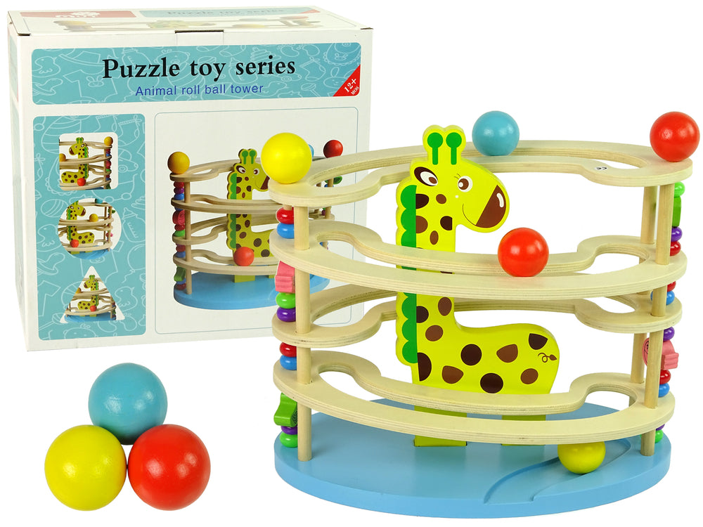 LEAN Toys Holzgiraffe Kugelrutsche Perlen