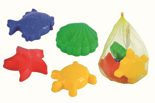 Simba Toys 4 Sandformen im Netz Schildkröte, Muschel, Fisch und Seestern