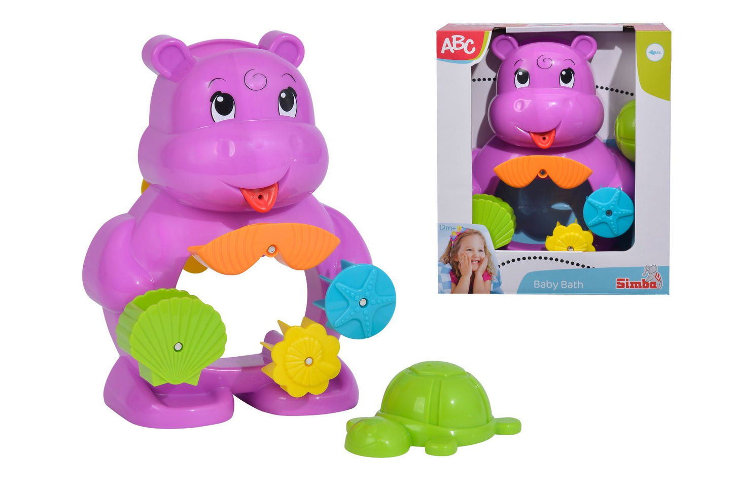 Simba Toys ABC Bade Nilpferd 22 cm Wasserrädern Schildkröte Sieben und Schöpfen
