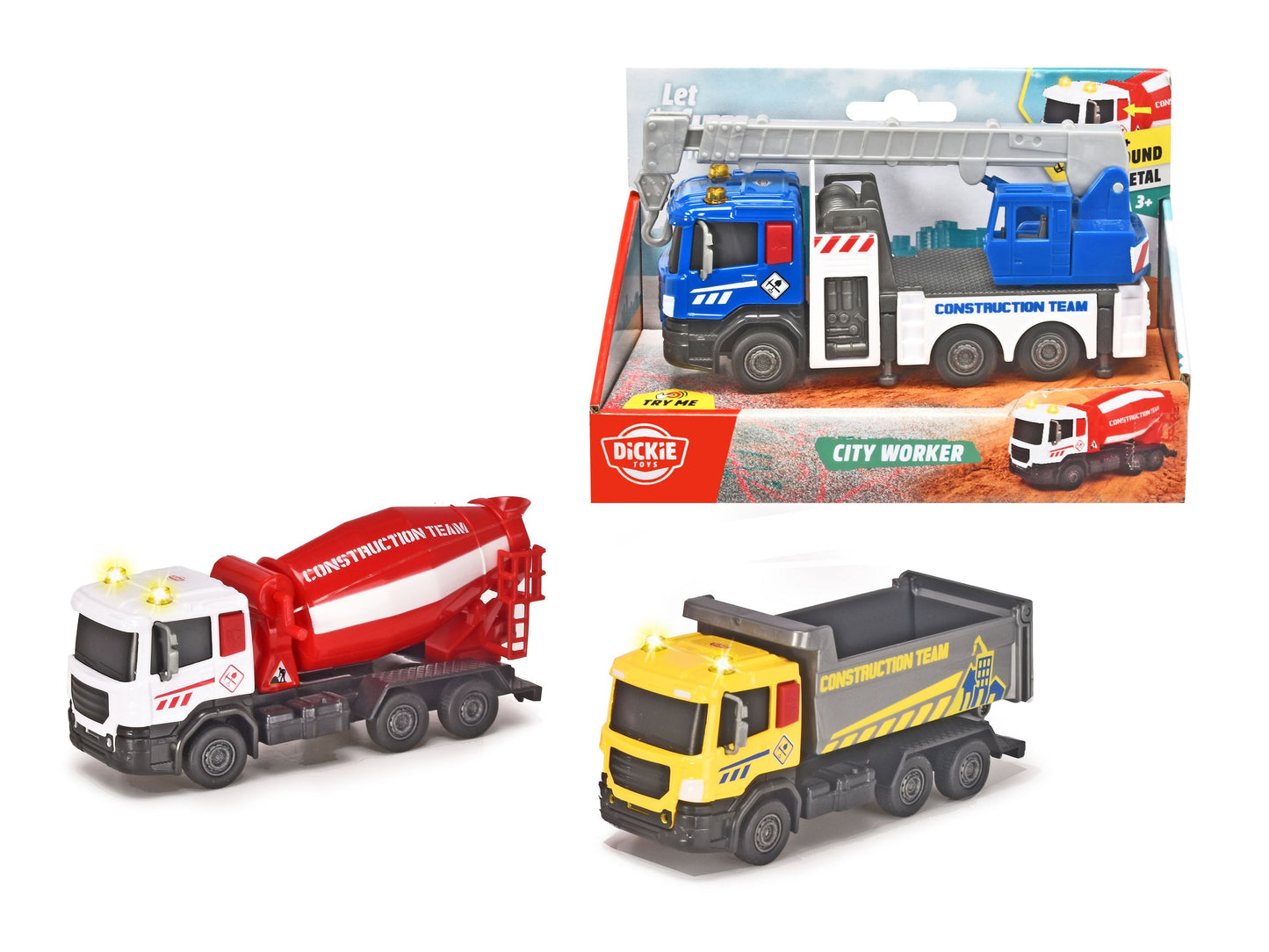 DICKIE TOYS City Worker 3 Fahrzeuge Licht und Sound Baufahrzeuge