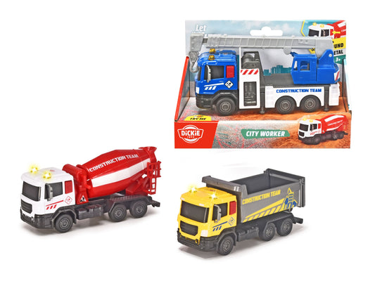DICKIE TOYS City Worker 3 Fahrzeuge Licht und Sound Baufahrzeuge