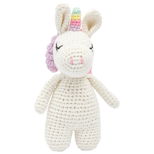 miniHeld Handgestrickter Einhorn gehäkelt aus Baumwolle Spielzeug 16 cm