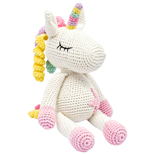 miniHeld Handgestrickter Einhorn "Glücksbringer" Spielzeug aus Baumwolle 28cm