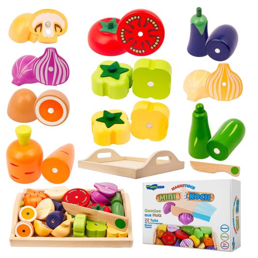 miniHeld Kinderküche Zubehör Spielküche Gemüse Schneiden Holz Kaufladen Set