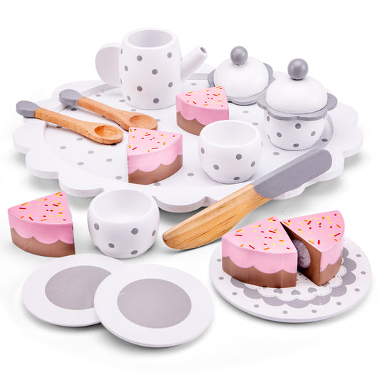 New Classic Toys Kaffeeservice mit Kuchen in weiß aus Holz Kinderküchen-Zubehör