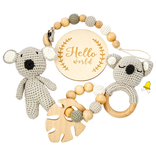 miniHeld Handgestrickter Koala Lako Geschenkbox zur Geburt oder Babyparty