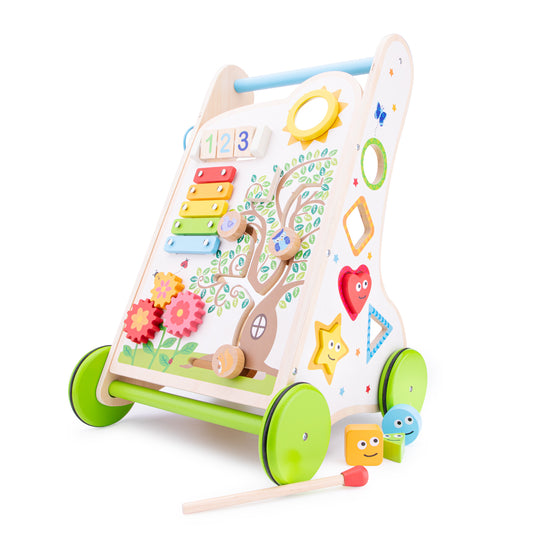 New Classic Toys Lauflernwagen Lernlaufhilfe aus Holz mit Formsortierer und Zahnräder