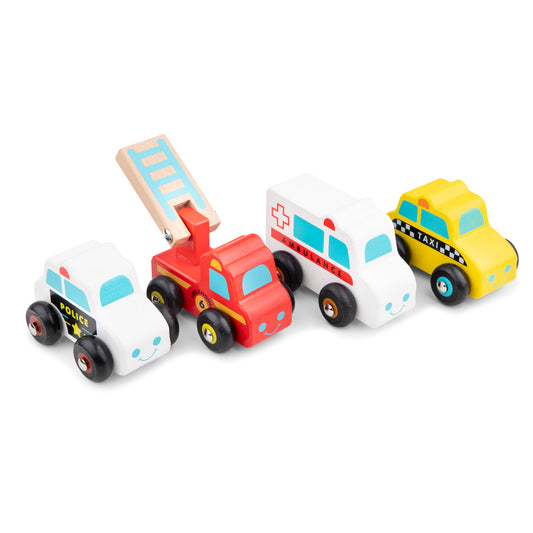 New Classic Toys Minifahrzeuge mit 4 Fahrzeugen Polizei Feuerwehr Krankenwagen Taxi