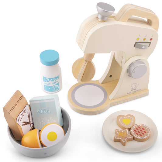 New Classic Toys Mixer mit Zubehör aus Holz Creme Kinderküchen-Zubehör Kinderspielzeug