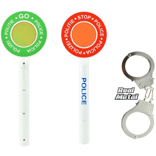 Toi-Toys Polizei Set Handschellen und Polizeikelle mit Licht