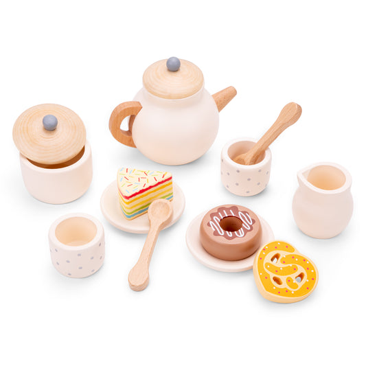 New Classic Toys Tee Set 14 Teile Kinderspielzeug aus Holz Kinderküchen-Zubehör