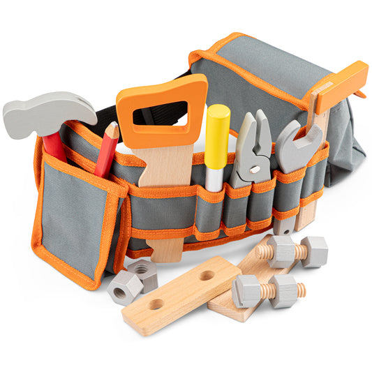 New Classic Toys Werkzeuggürtel mit Werkzeug aus Holz für Kinder Spielset in Orange