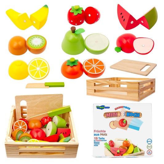 miniHeld Kinderküche Zubehör Spielküche Früchte Schneiden Holz Kaufladen Set