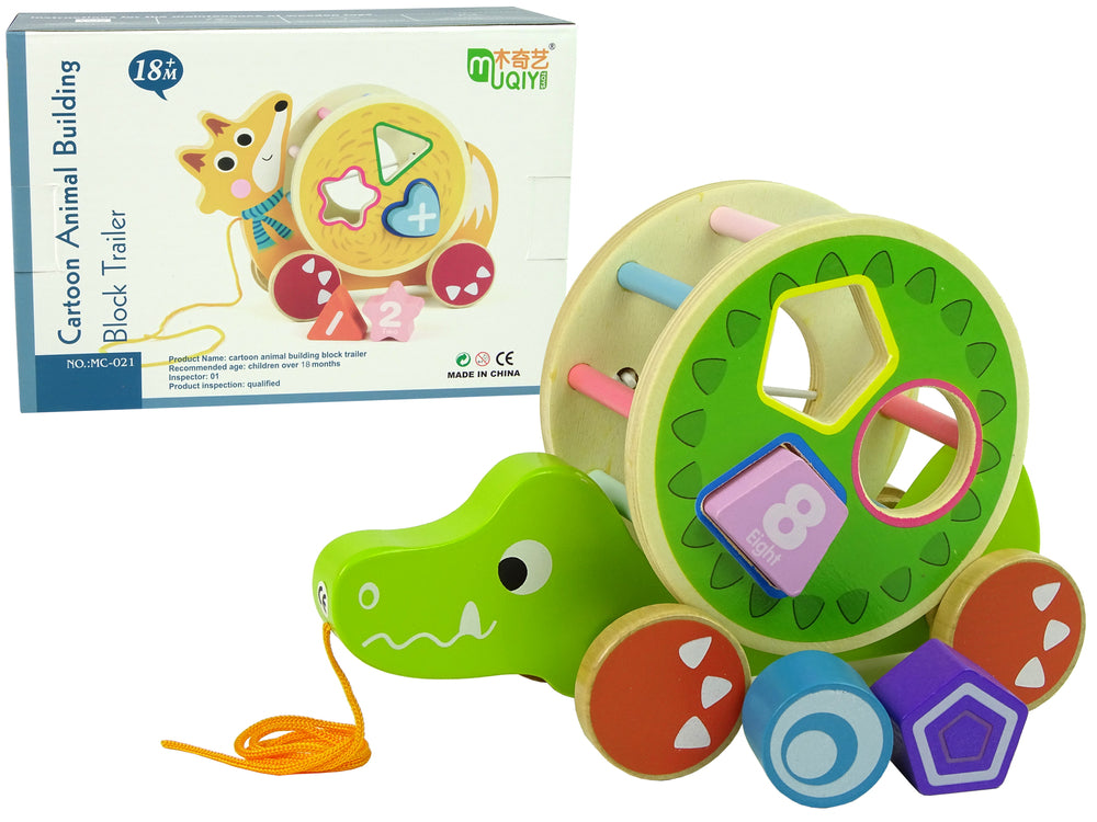 LEAN Toys Crocodile Pull-On Wheels Holzklotz-Sortierer