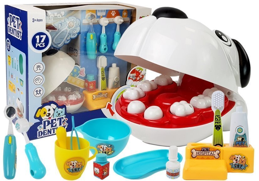 LEAN Toys Kleiner Doktor Kit Hund des Zahnarztes. Zahnbürste. Gepresste Zahnpasta.