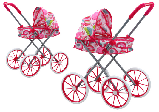 LEAN Toys Puppenwagen mit großen Rädern, faltbar, rosa Muster