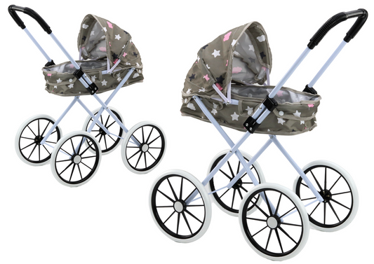 LEAN Toys Puppenwagen, große Räder, faltbar, Sterne, Grau