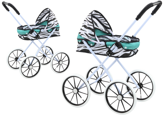 LEAN Toys Puppenwagen mit großen Rädern, faltbar, Zebra-Türkis