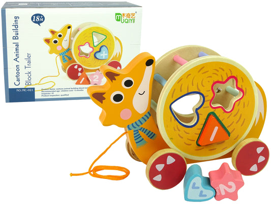LEAN Toys Fuchs zum Ziehen auf Rädern Holzklötze Sorter
