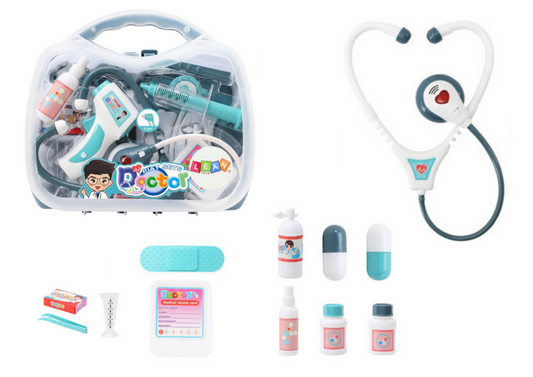 LEAN Toys Kleine medizinische Ausrüstung des Arztes im Koffer leuchtet blaue Geräusche