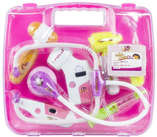 LEAN Toys Doktor Arzt Koffer mit Zubehör Rosa umfangreiches großes Set Koffer Thermometer