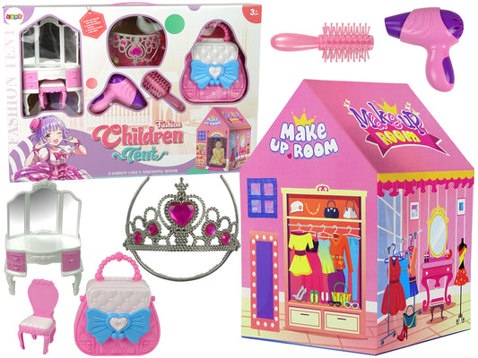 LEAN Toys Prinzessin Zelt für Kinder Schönheitssalon Rosa Zubehör Krone