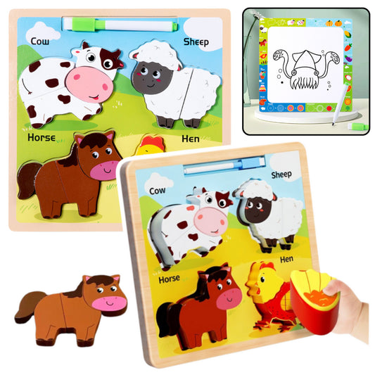 LEAN TOYS Puzzlebrett 2in1 aus Holz, pädagogischer Haustiermarker