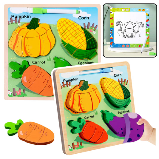LEAN TOYS Puzzlebrett 2in1 aus Holz, pädagogischer Gemüsemarker