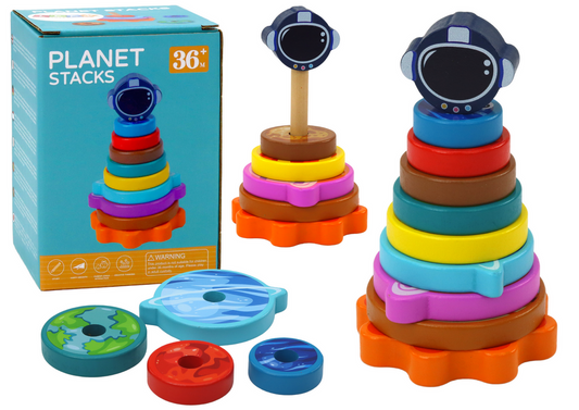LEAN Toys Pyramidensortierer Holzpyramidenpuzzle Planeten Weltraum 10 Teile.