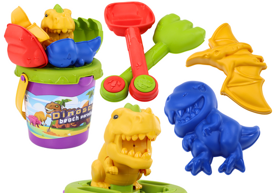 LEAN Toys Sandset, Eimer, Spachtel, Rechen, Formen, Dinosaurier