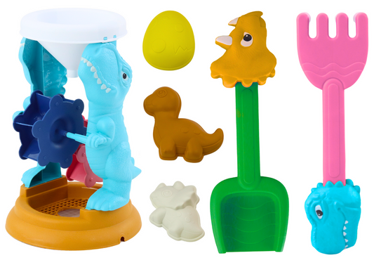 LEAN Toys Sandspielzeug-Set, Mühle, Spachtel, Rechen, Formen, Dinosaurier