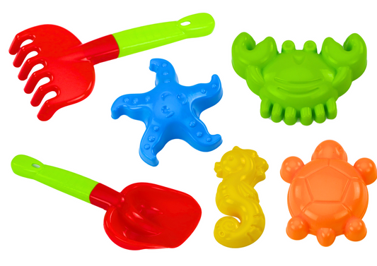 HEMAR Sandspielzeug-Set, Schaufel, Rechen, Formen, 6-tlg.