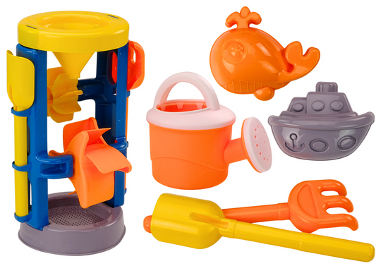 LEAN Toys Sandspielzeug, große Mühle, Spachtel, Rechen, Gießkanne, Formen