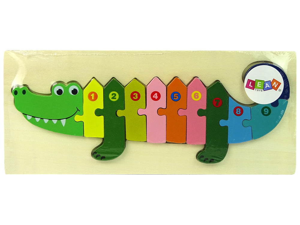 LEAN Toys Holzpuzzle-Set Krokodil Zahlen