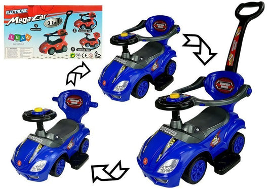 LEAN CARS Rutschauto mit Schiebestange Mega Car 3in1 Blau