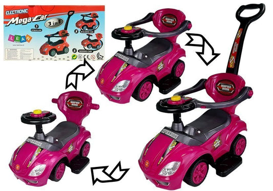 LEAN CARS Rutschauto mit Schiebestange Mega Car 3in1 Rosa