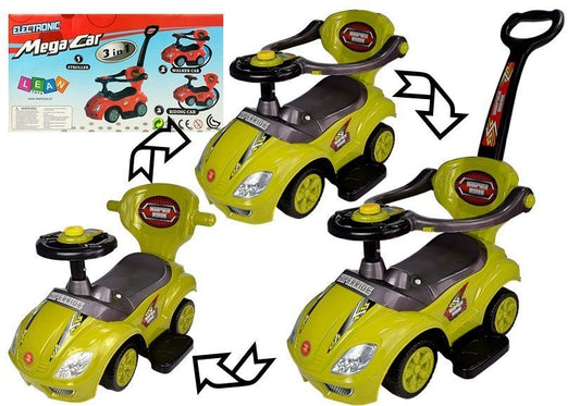 LEAN CARS Rutschauto mit Schiebestange Mega Car 3in1 Gelb
