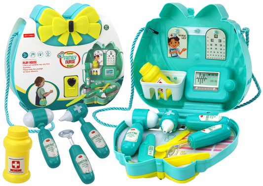 LEAN Toys Türkisfarbenes Arztset in einer Handtasche mit Kordelzug