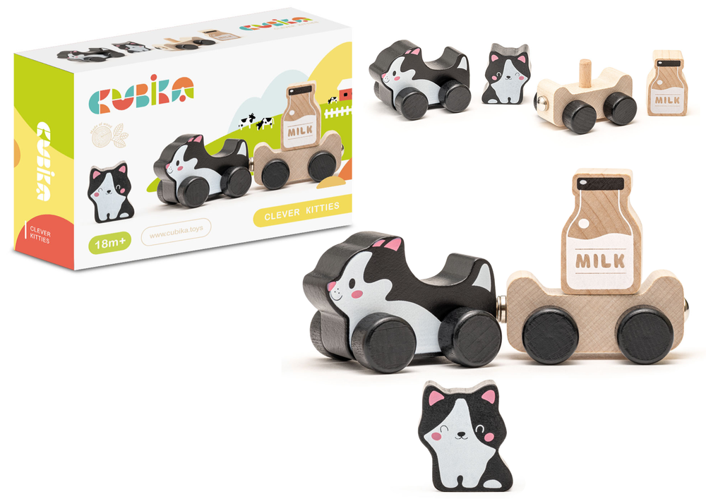 LEAN Toys Wise Cat Milk Holzspielzeug 15450