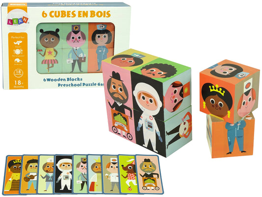 LEAN Toys Holzklötze Assemble Characters 6 Piece Puzzle Bunt