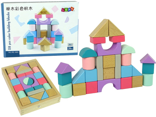 LEAN Toys Holzbausteine Pastellfarben 28 Stück Schloss