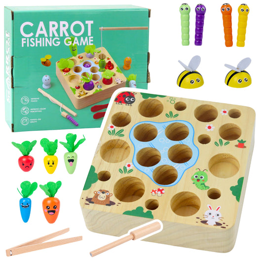 LEAN Toys Karotten-Erdwurm-Stabmagnetspiel aus Holz