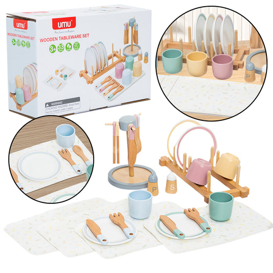 LEAN Holz Kindergeschirr Set Geschirrständer 33El