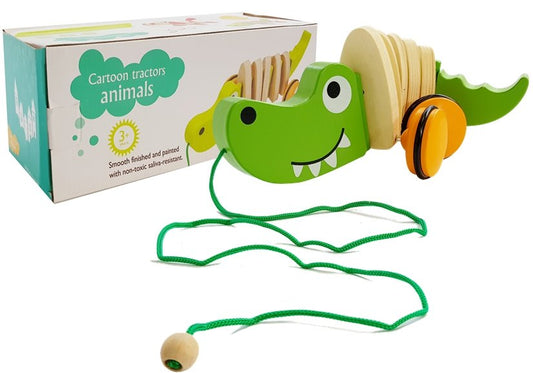 LEAN Toys Holzkrokodil auf Rädern 18cm