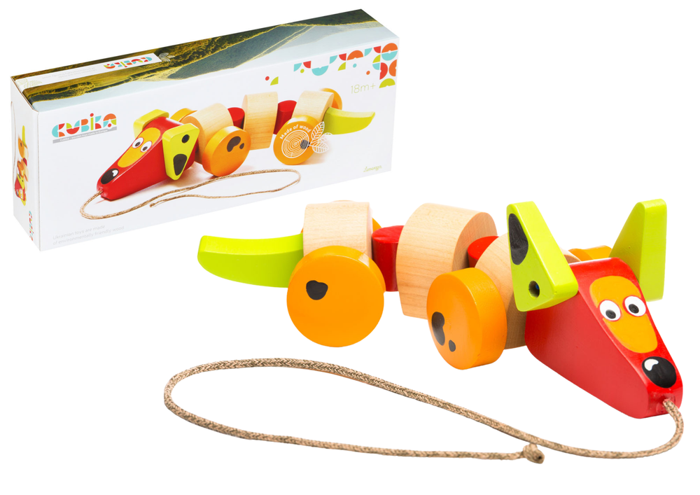 LEAN Toys Holz Dackel Hund an einer Schnur ziehen Spielzeug 13623