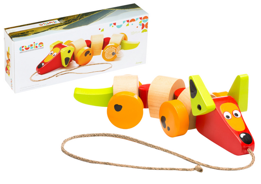 LEAN Toys Holz Dackel Hund an einer Schnur ziehen Spielzeug 13623